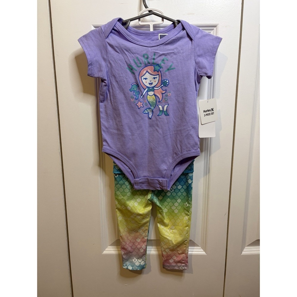 Hurley Baby Girl Mermaid Short Sleeve Bodysuit & Leggings Set Size 12 Months NWT